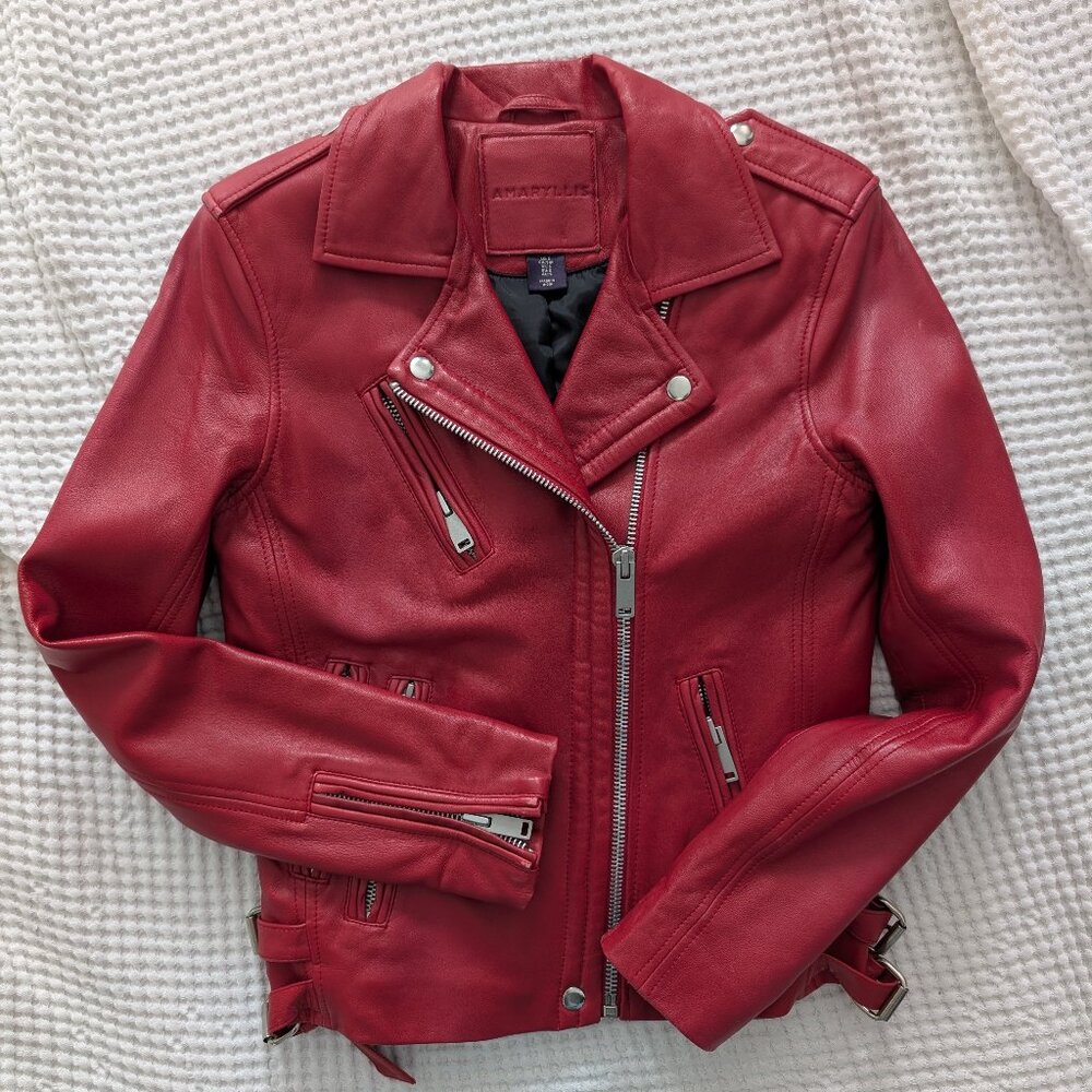 Amaryllis Red Genuine Leather Moto Jacket